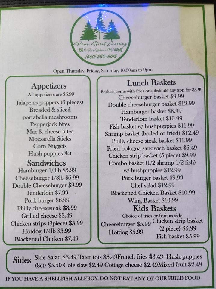 Pine Street Crossing - Norborne, MO menu_pic