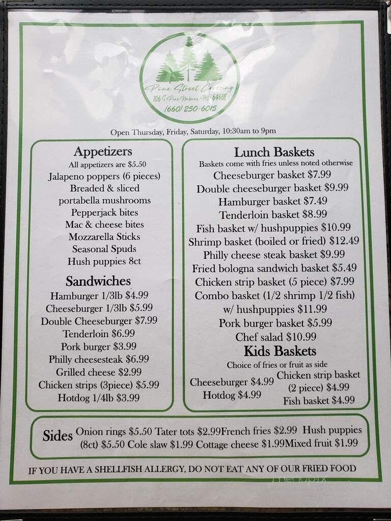 Pine Street Crossing - Norborne, MO menu_pic