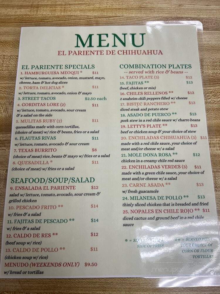 El Pariente De Chihuahua - Watauga, TX menu_pic