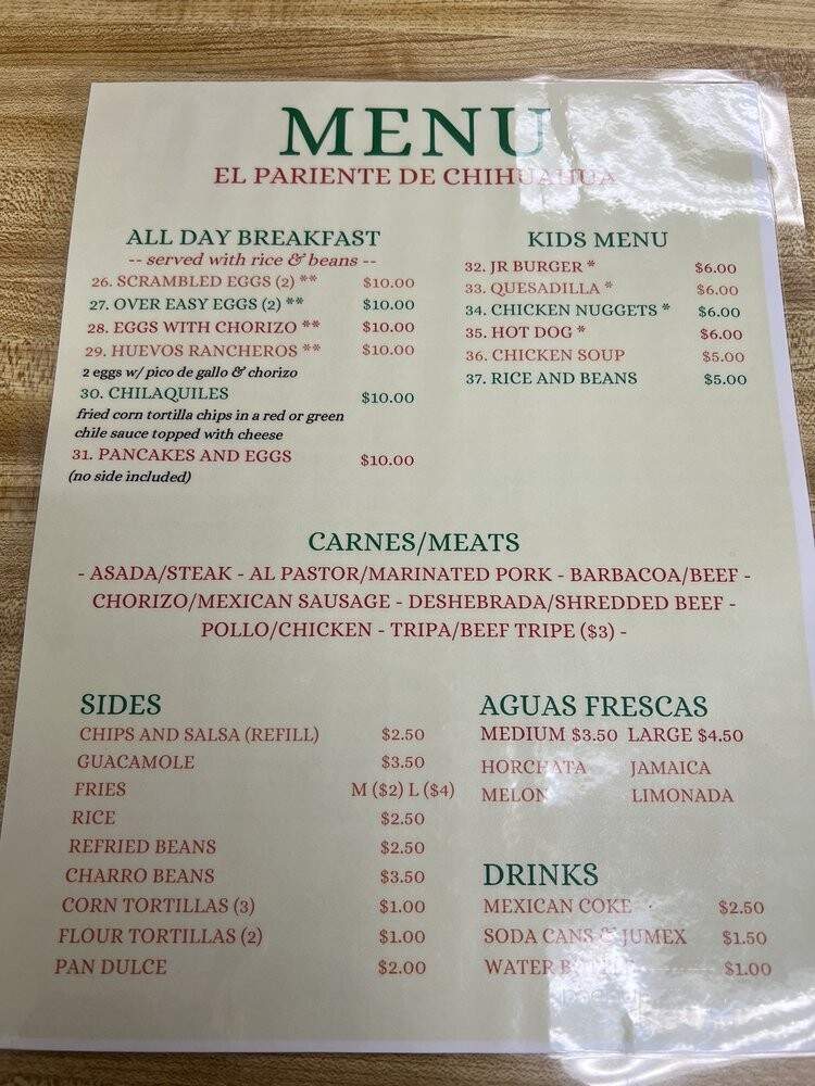 El Pariente De Chihuahua - Watauga, TX menu_pic