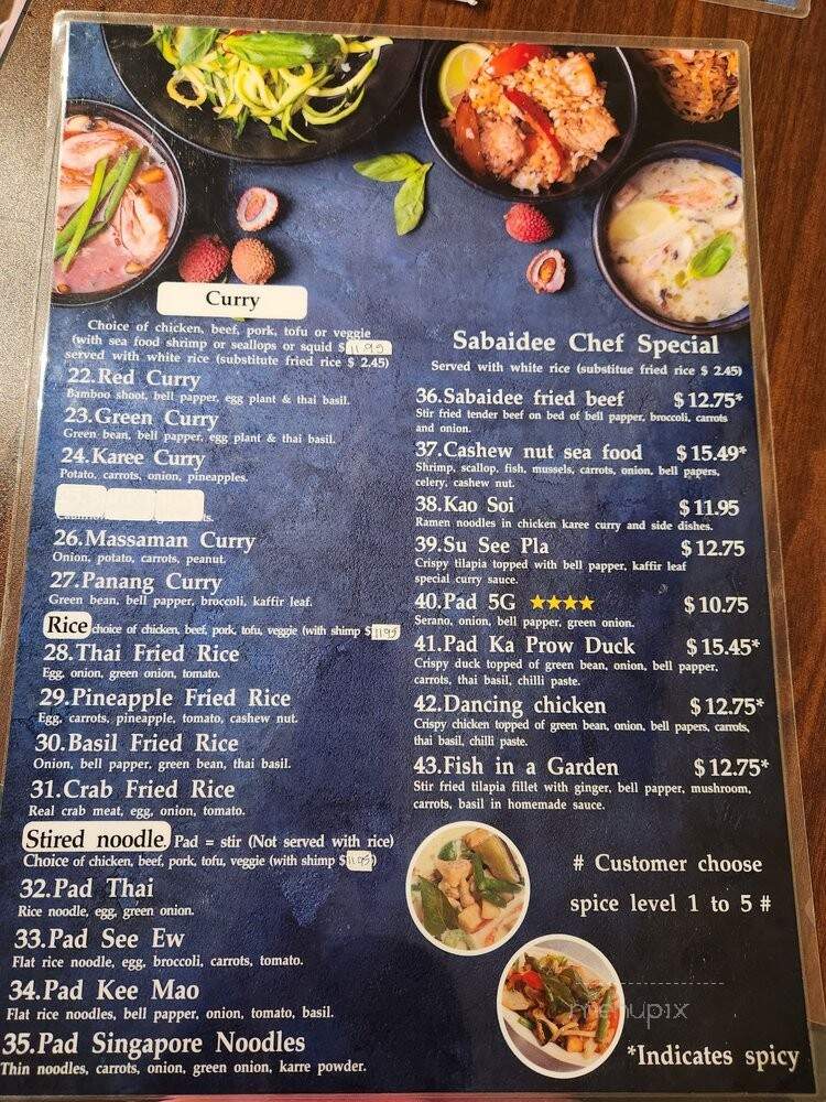Sabai Thai Cuisine - Hardy, AR menu_pic