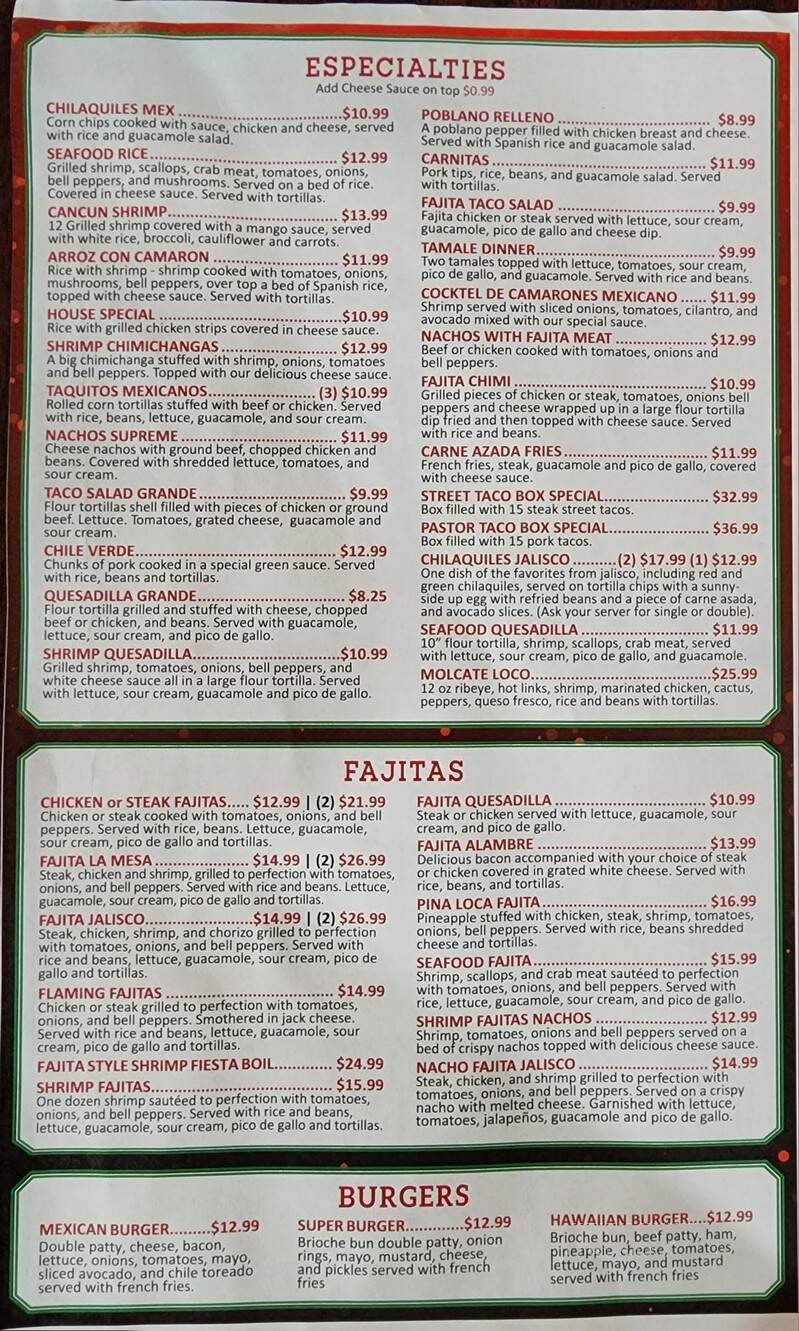 La Mesa Paris - Paris, AR menu_pic