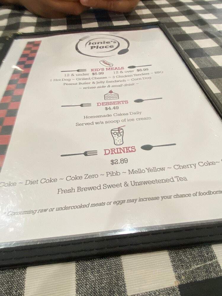 Janie's Place - Bristol, TN menu_pic