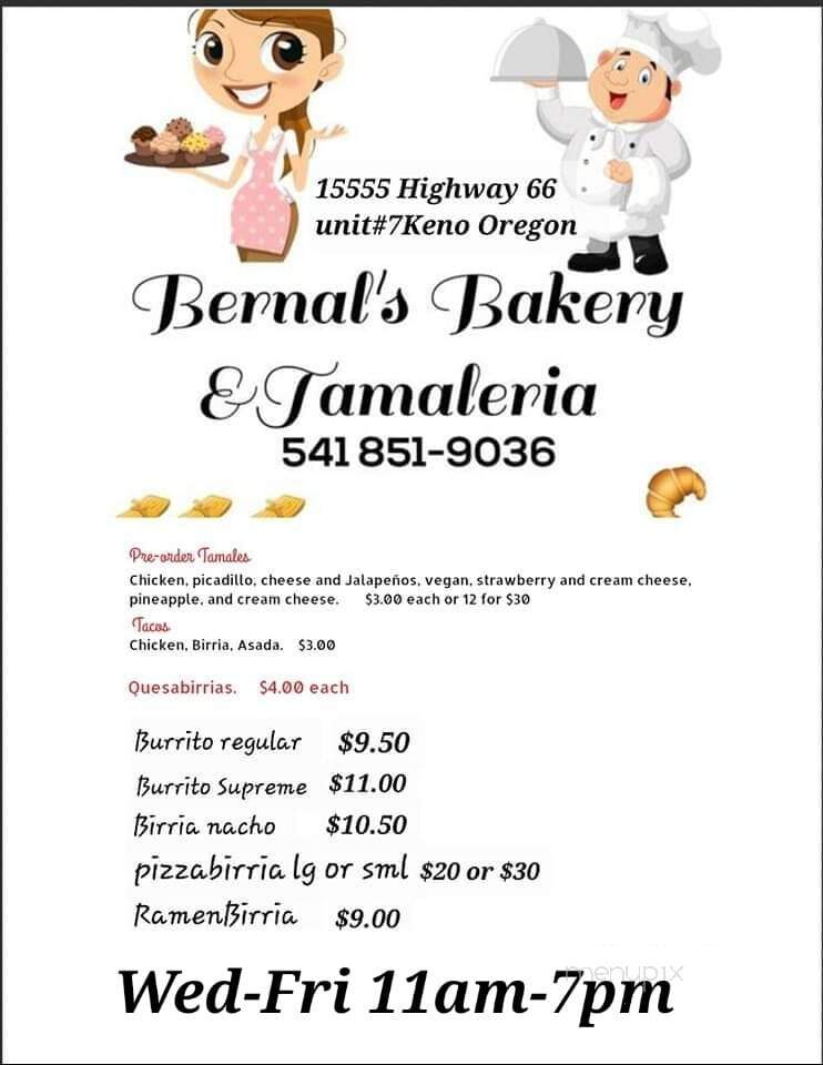 Bernal's Bakery and Tamaleria - Keno, OR menu_pic