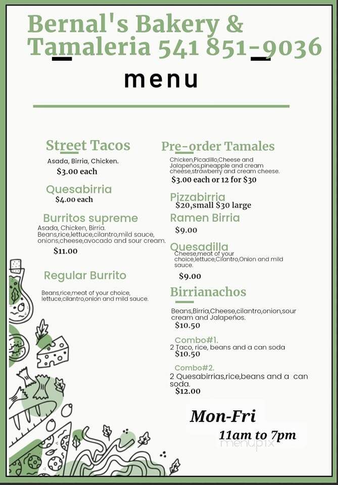 Bernal's Bakery and Tamaleria - Keno, OR menu_pic