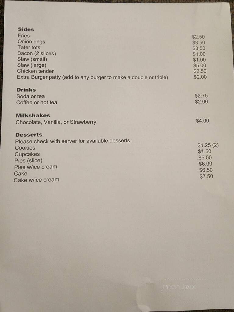 Parker's Burgers & Sweets - Murphy, NC menu_pic