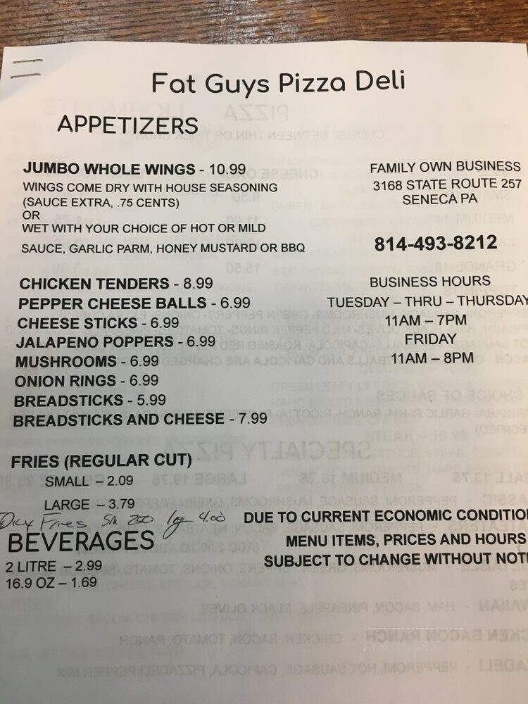 Fat Guys Pizza Deli - Seneca, PA menu_pic