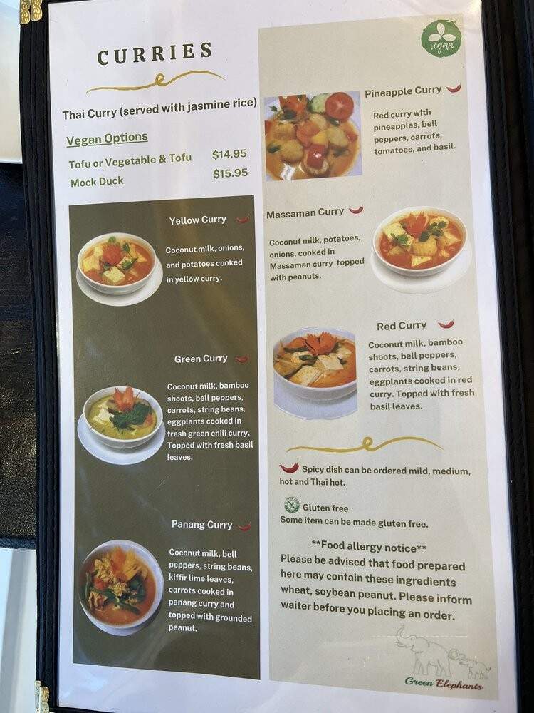 Green Elephants Restaurant - Watkins Glen, NY menu_pic