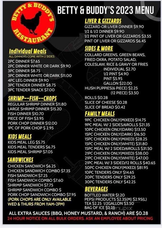 Betty & Buddy's - Tabor City, NC menu_pic