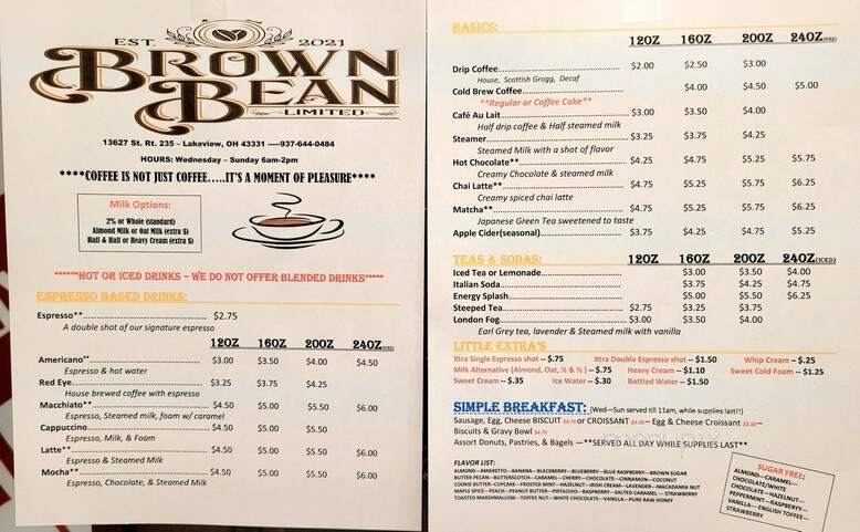 The Brown Bean Coffee Shop - Lakeview, OH