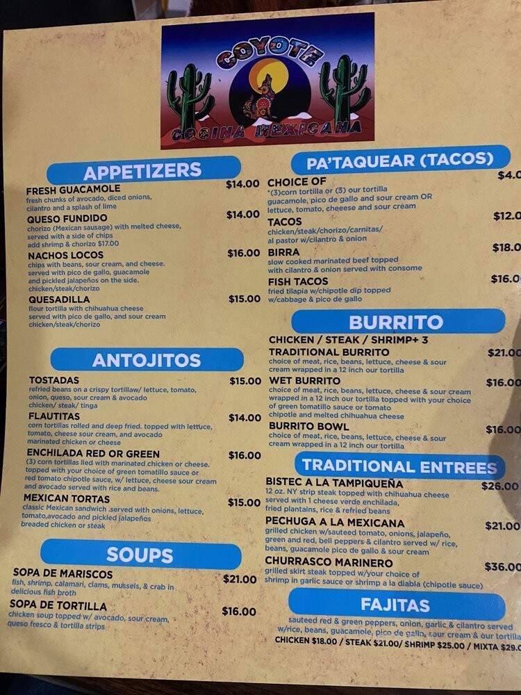 Coyote Cocina Mexicana - Franklin, NJ menu_pic