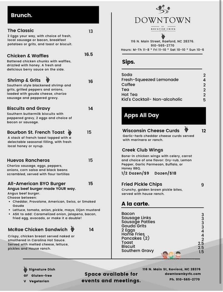 Downtown by Rockfish Creek Winery - Raeford, NC menu_pic
