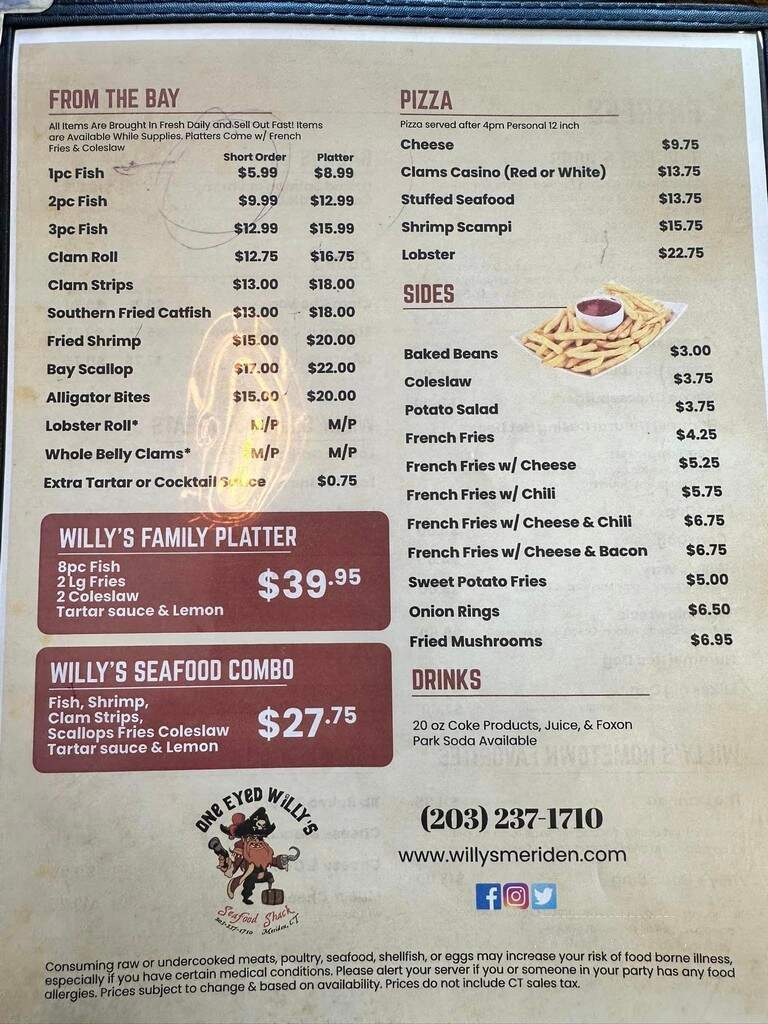 One Eyed Willy's Seafood Shack - Meriden, CT menu_pic