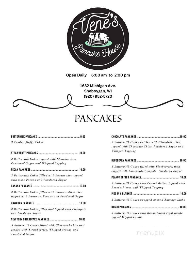 Vene's Pancake House - Sheboygan, WI menu_pic