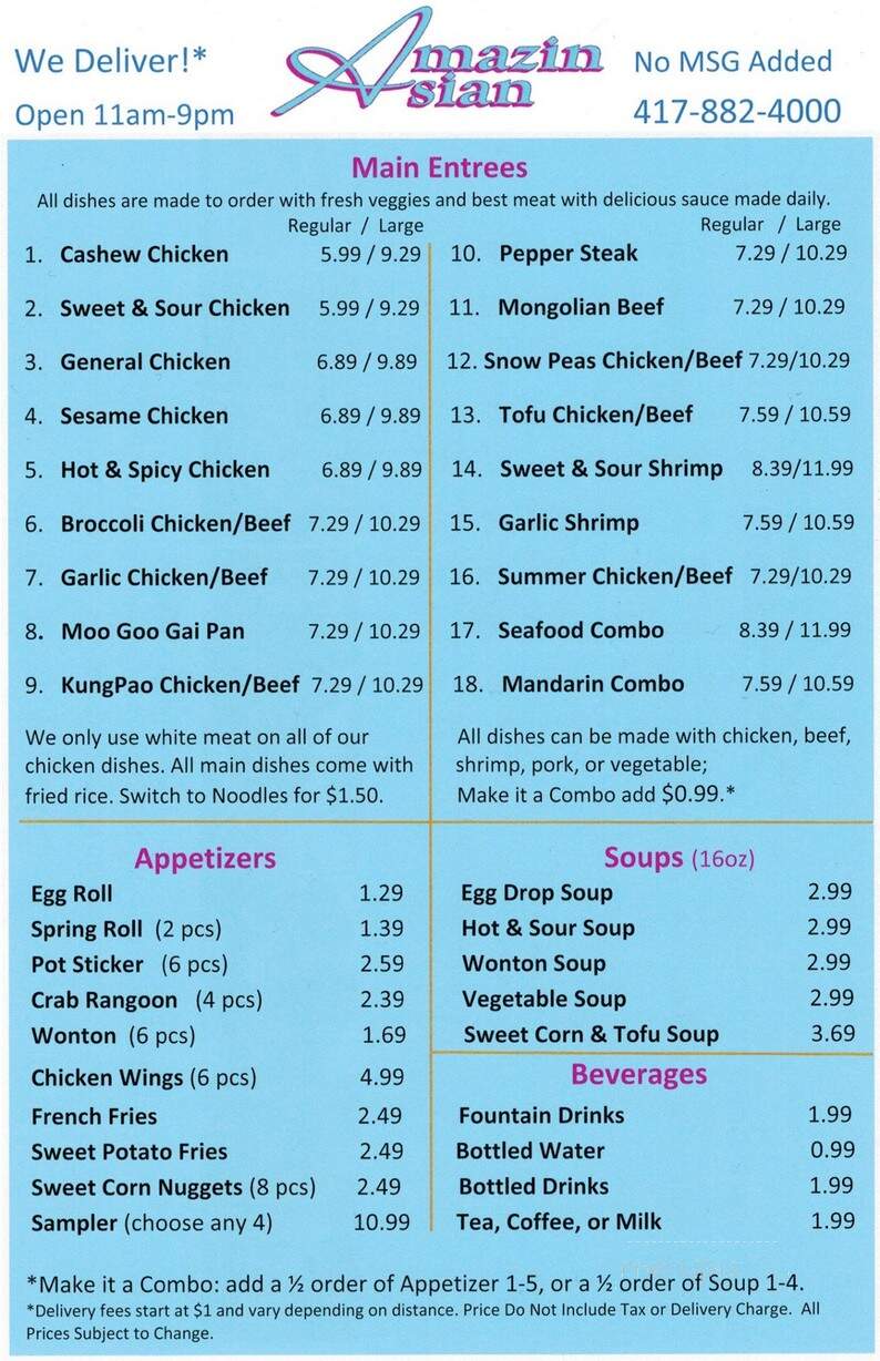 Amazin Buffet - Springfield, MO menu_pic