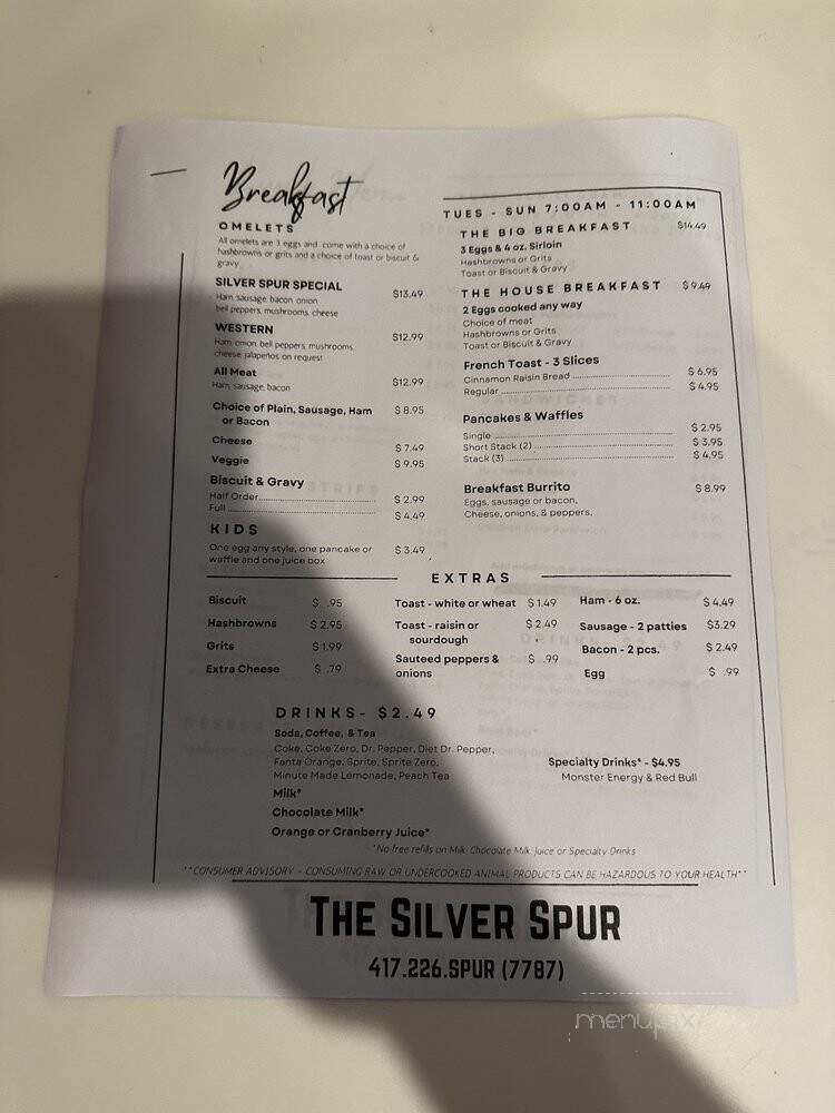 The Silver Spur Restaurant - Jane, MO menu_pic