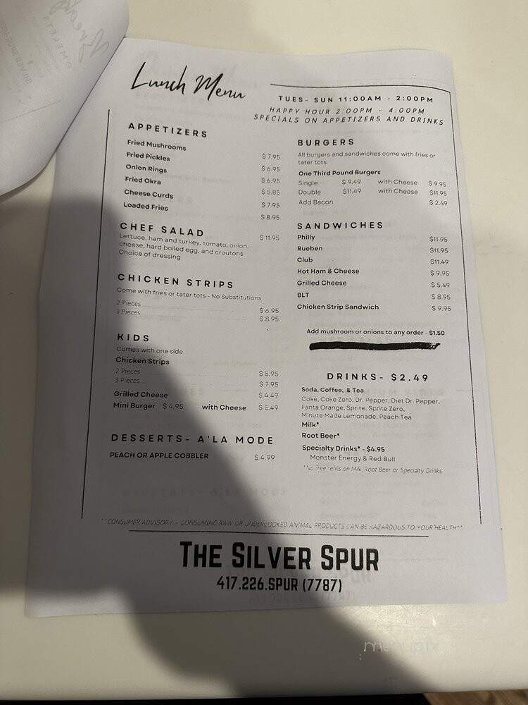 The Silver Spur Restaurant - Jane, MO menu_pic