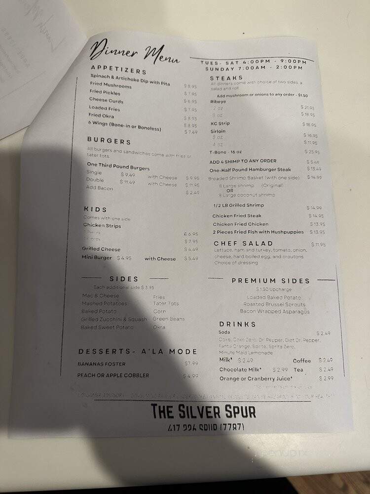 The Silver Spur Restaurant - Jane, MO menu_pic