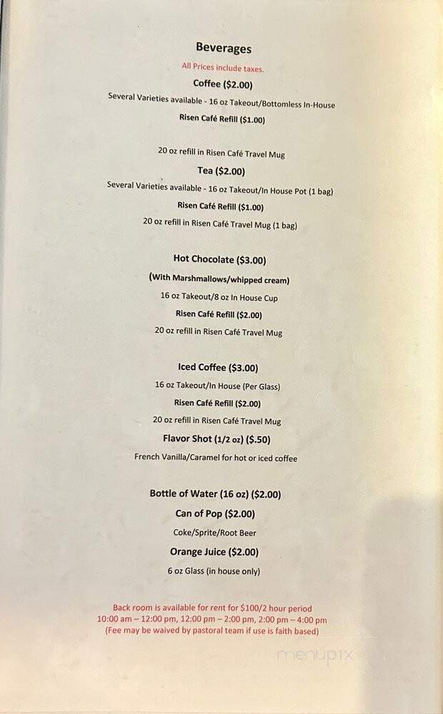 Risen Cafe - Albion, NY menu_pic