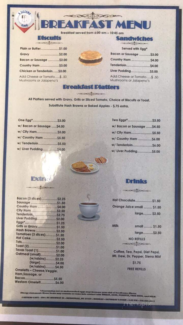3 Sisters Cafe - Reidsville, NC menu_pic