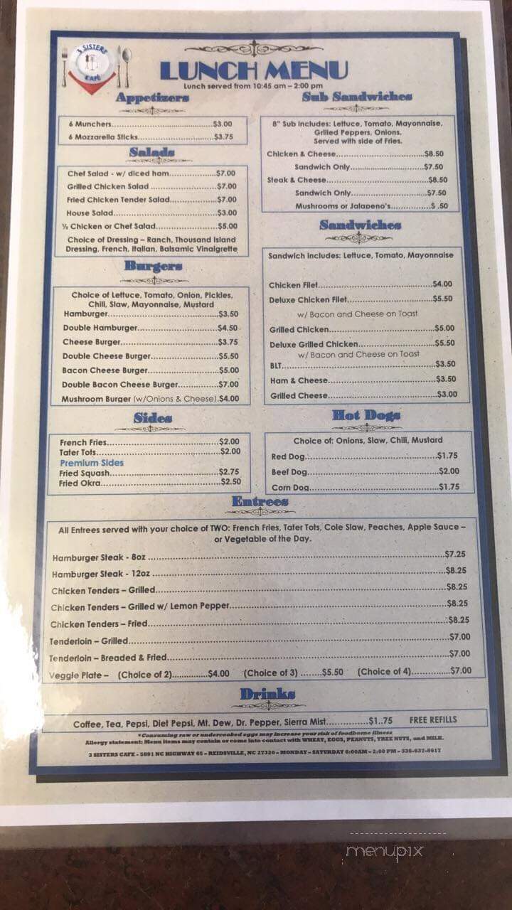 3 Sisters Cafe - Reidsville, NC menu_pic