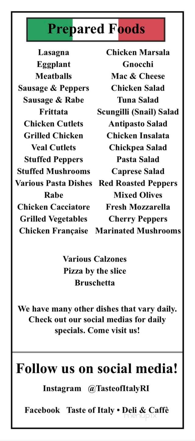Taste of Italy Deli & Caffe - Johnston, RI menu_pic