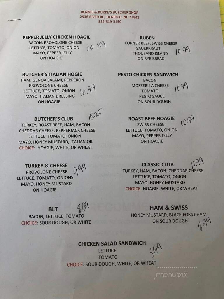 Bennie & Burk's Butcher Shop - Henrico, NC menu_pic