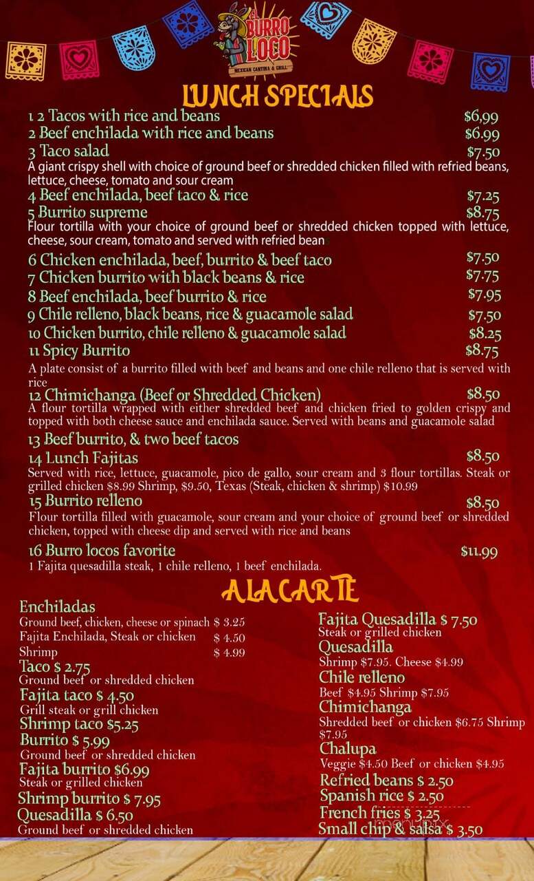 El Burro Loco - Cleveland, AL menu_pic