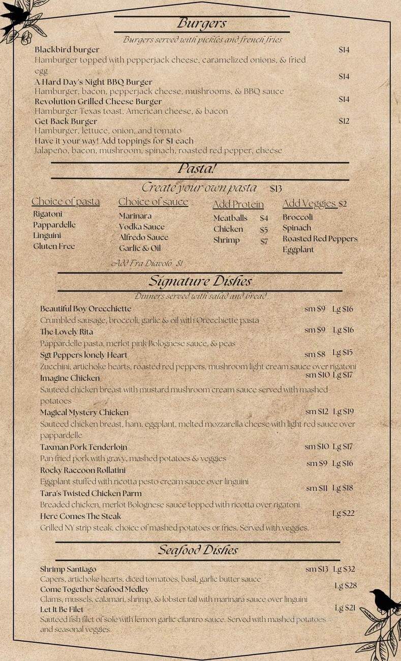 Blackbird Bistro - Wassaic, NY menu_pic