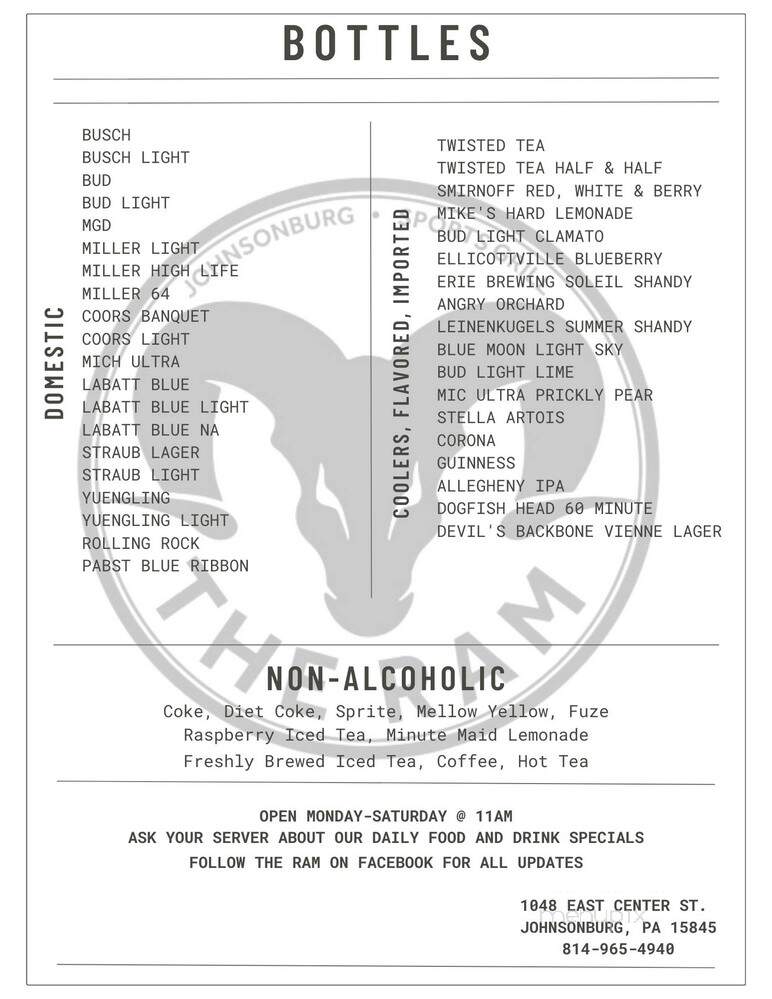 The Ram - Johnsonburg, PA menu_pic