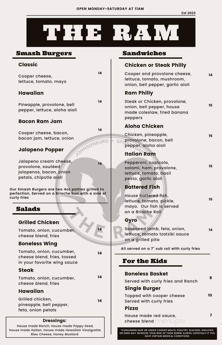 The Ram - Johnsonburg, PA menu_pic