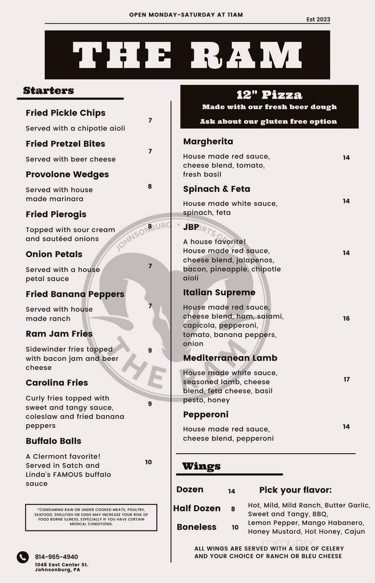 The Ram - Johnsonburg, PA menu_pic