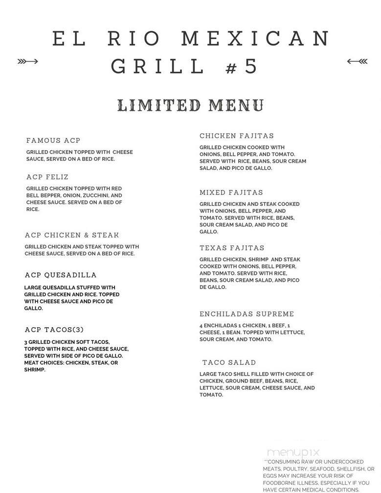 El Rio Mexican Grill - Henry, VA menu_pic