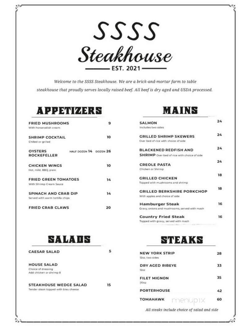 SSSS Steakhouse - Philadelphia, MS menu_pic