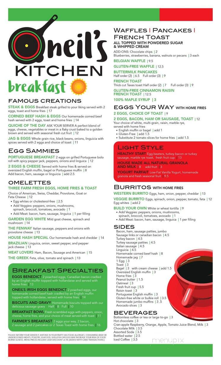 Oneil's Kitchen - Mashpee, MA menu_pic