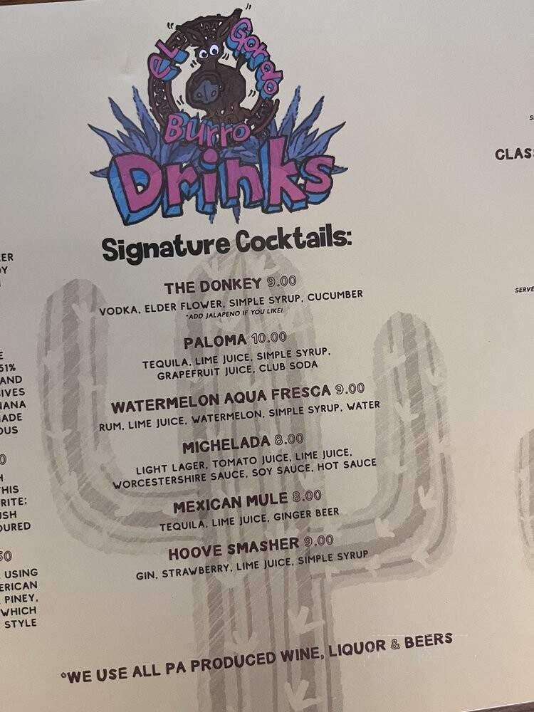 El Gordo Burro - DuBois, PA menu_pic