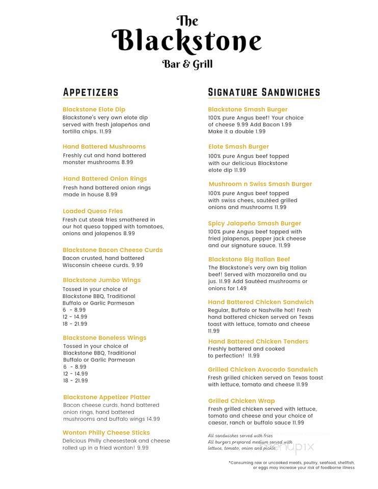 The Blackstone Bar and Grill - Rochelle, IL menu_pic