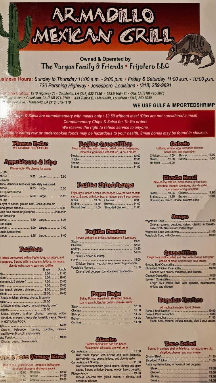 Armadillo Mexican Grill - Olla, LA menu_pic