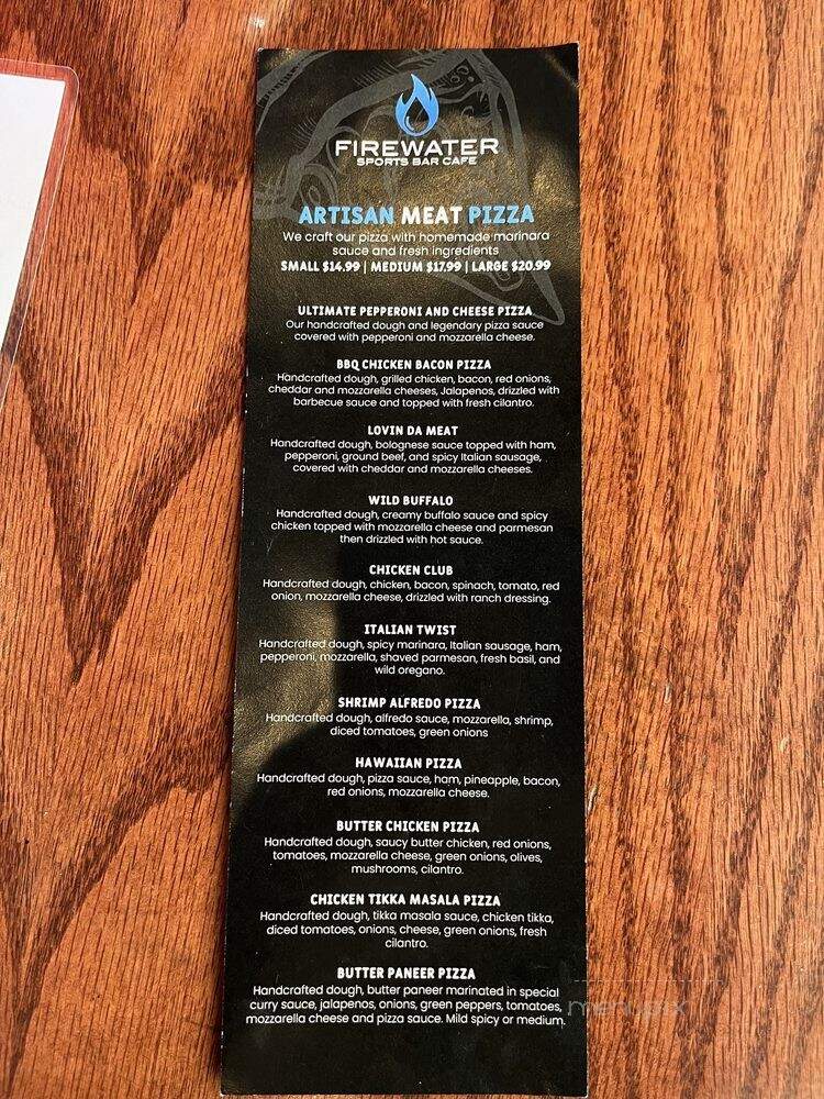 Firewater Sports Bar Cafe - Cedar Park, TX menu_pic