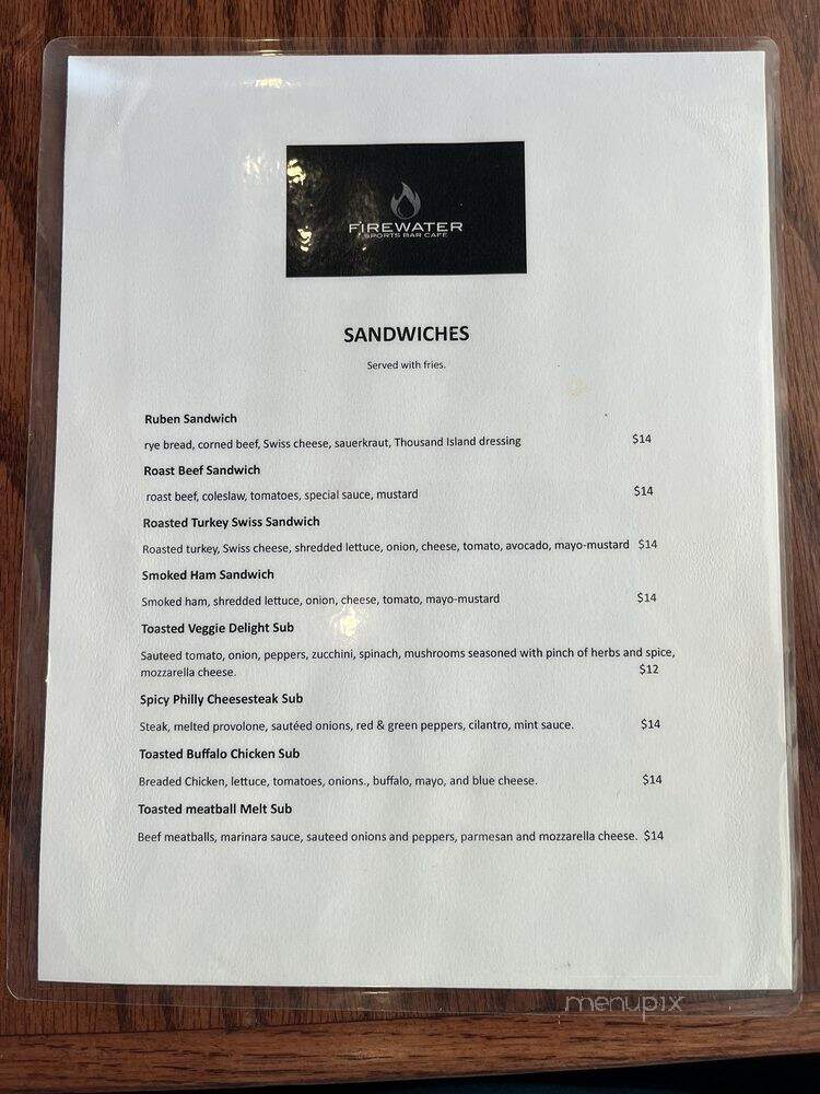 Firewater Sports Bar Cafe - Cedar Park, TX menu_pic
