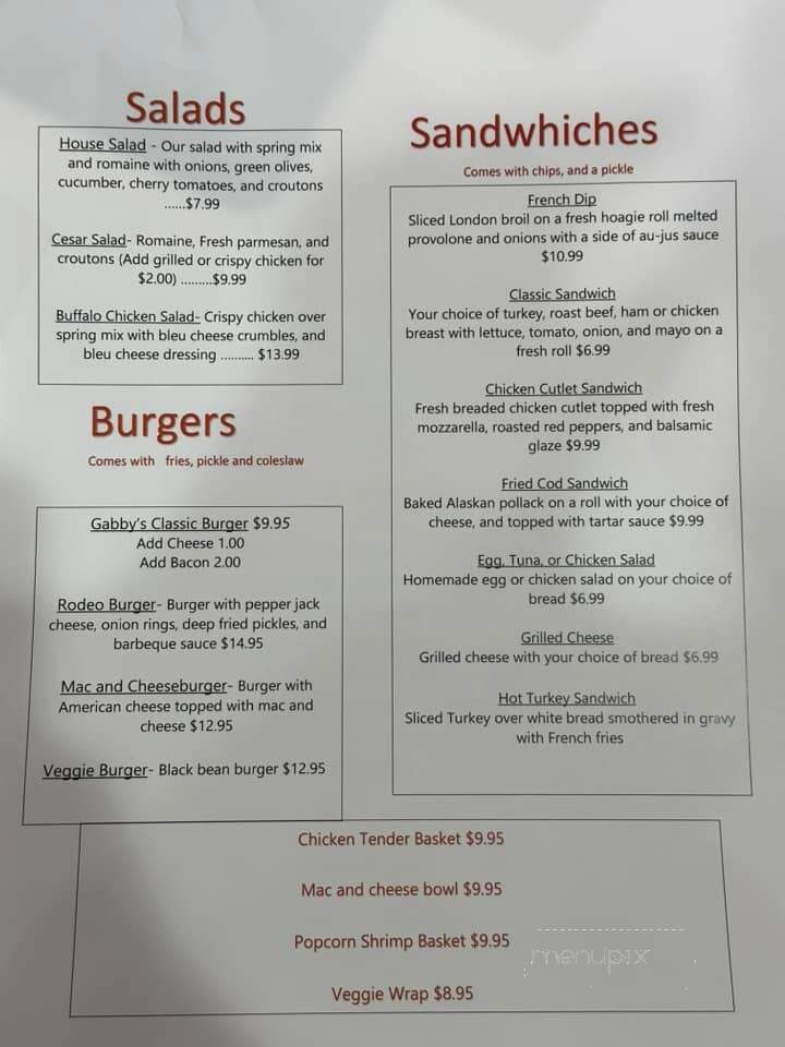 Gabby Rays Diner - Walton, NY menu_pic