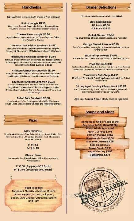 The Barn & Barrel Bar and Grill - Elizabeth, PA menu_pic