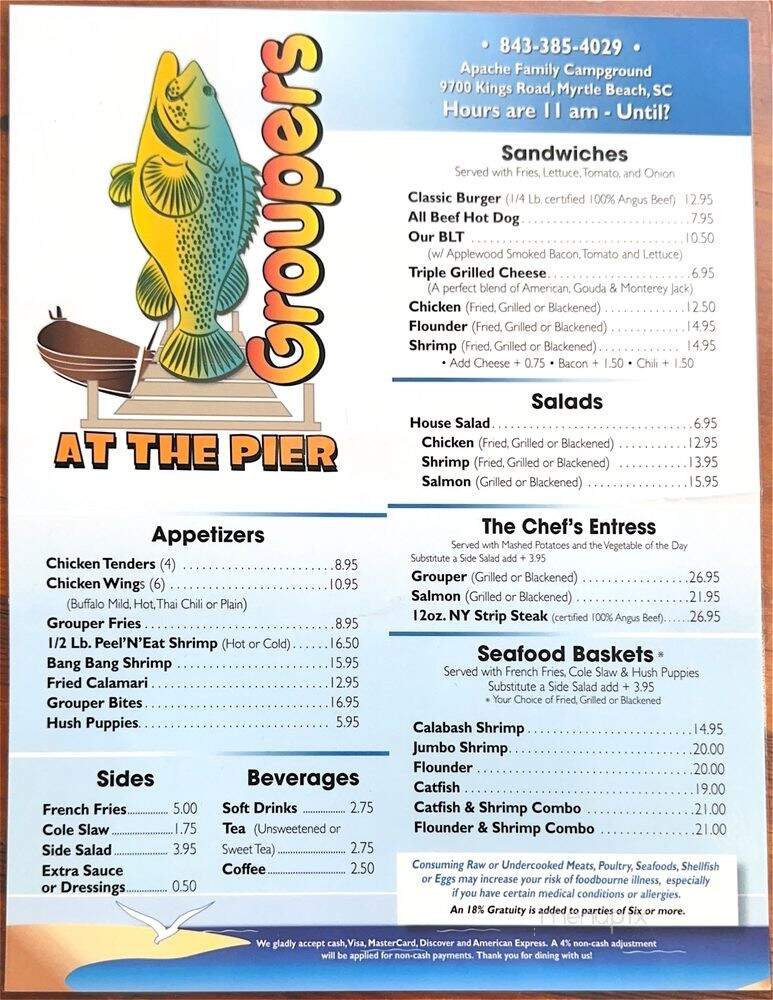 Groupers At the Pier - Myrtle Beach, SC menu_pic