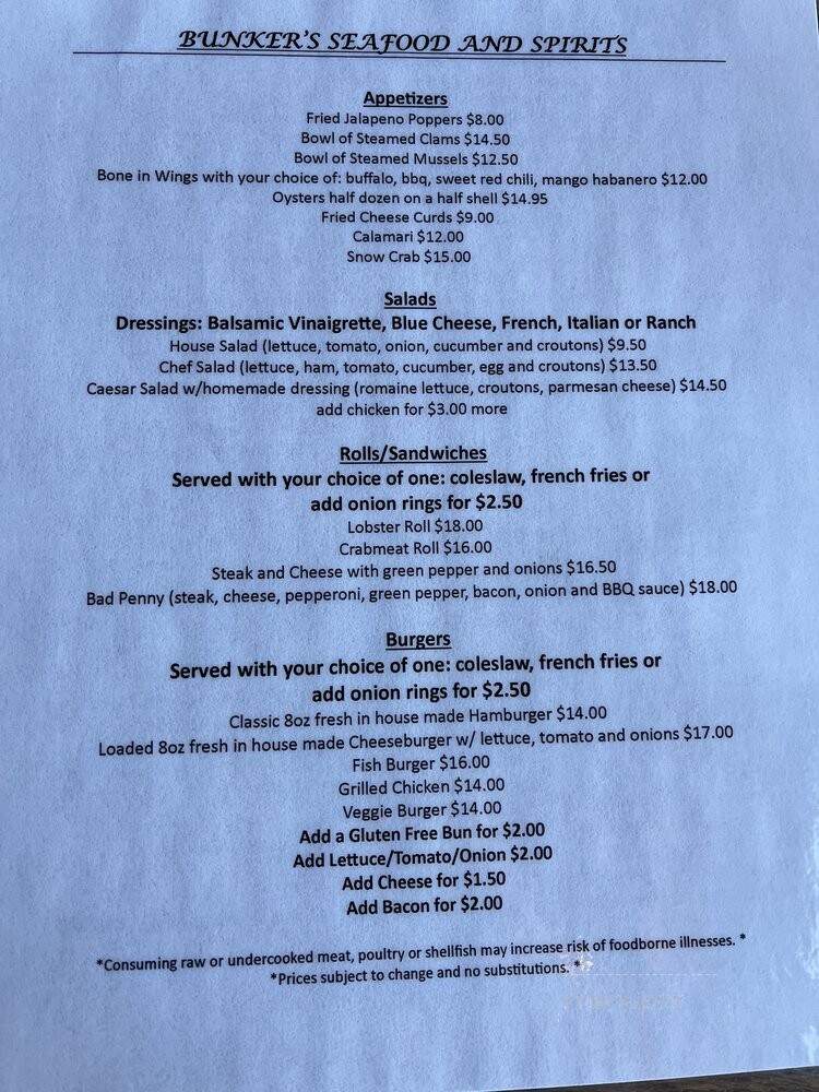 Bunker Seafood and Spirits - Birch Harbor, ME menu_pic