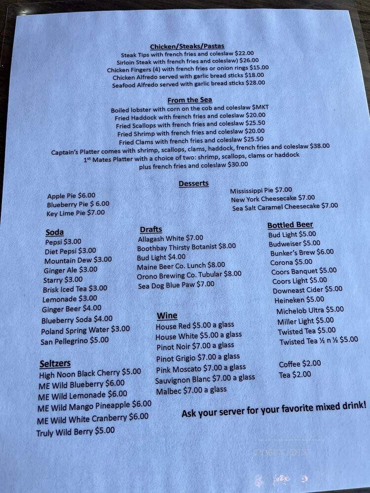 Bunker Seafood and Spirits - Birch Harbor, ME menu_pic
