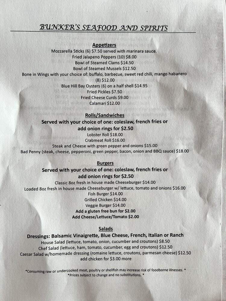 Bunker Seafood and Spirits - Birch Harbor, ME menu_pic