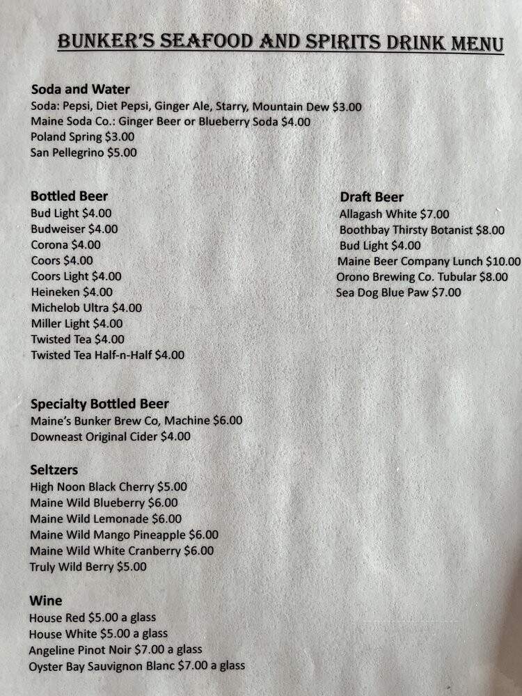 Bunker Seafood and Spirits - Birch Harbor, ME menu_pic