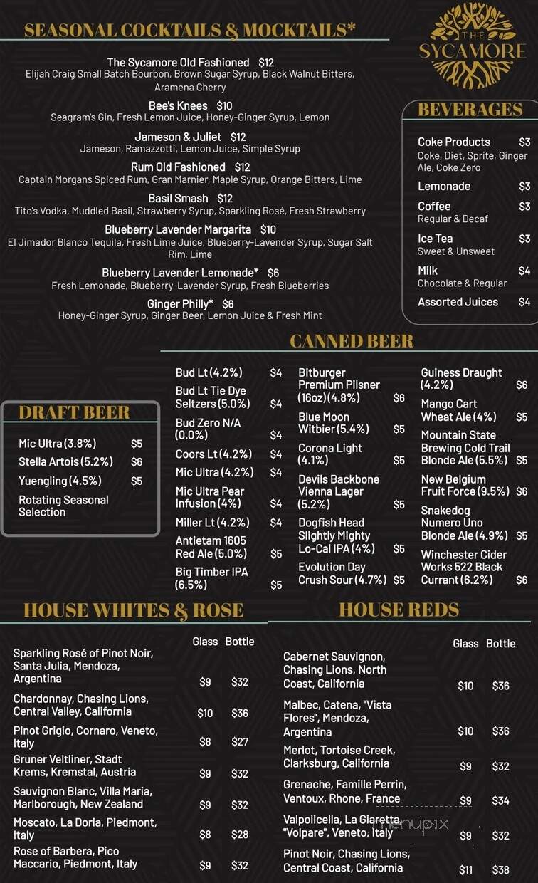 The Sycamore - Martinsburg, WV menu_pic