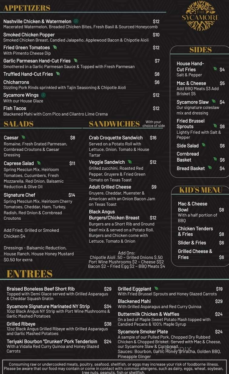 The Sycamore - Martinsburg, WV menu_pic