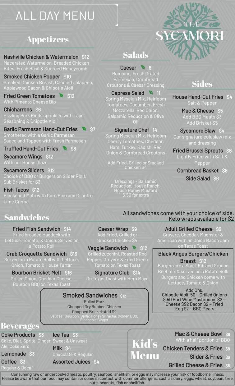 The Sycamore - Martinsburg, WV menu_pic